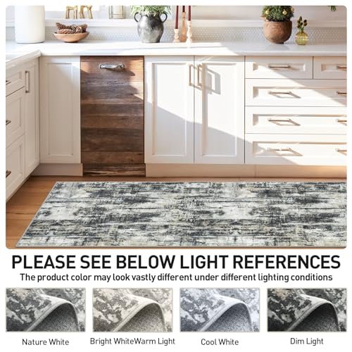 2'6''x8' Runner Rugs Washable Rug (Black Grey/Gold / 2'6" x 8' (Runner))