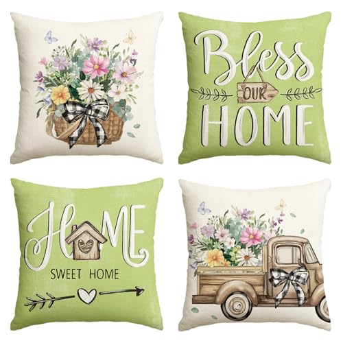 Bless Our Home Eucalyptus Leaves Throw Pillow Covers (Emerald Green / 18" x 18" (Pack of 4))