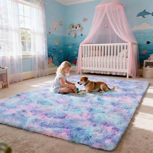 8x10 Fluffy Area Rugs for Living Room (Rainbow Purple / 8' x 10' (Rectangular))
