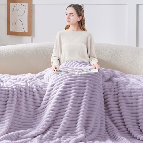 Ribbed Twin Blanket for Couch & Bed (Lavender Fog / Twin(60"x80"))