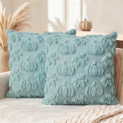 Blue Pumpkin Fall Throw Pillow Covers 18x18 Inch (Blue Maple / 18" x 18" (Pack of 2))