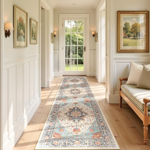 Washable Area Rug (Beige/Blue/Orange / 3' x 9' (Rectangular))