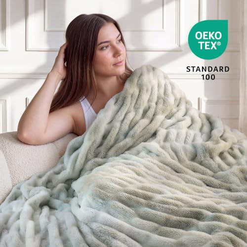 Double Sided Faux Fur Throw Blanket (Tie-dye Light Grey / Throw)