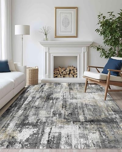8x10 Area Rugs for Living Room Large Abstract Washable Rug (Black Gold / 8' x 10' (Rectangular))
