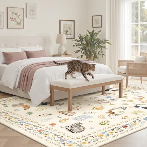 Cat 6x9 Area Rugs for Living Room (Cat Beige / 6' x 9' (Rectangular))
