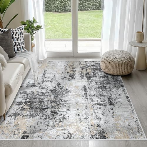 4x6 Area Rugs for Living Room Washable Bedroom Dining Room Black Grey Gold (Black Grey/Gold / 4' x 6' (Rectangular))