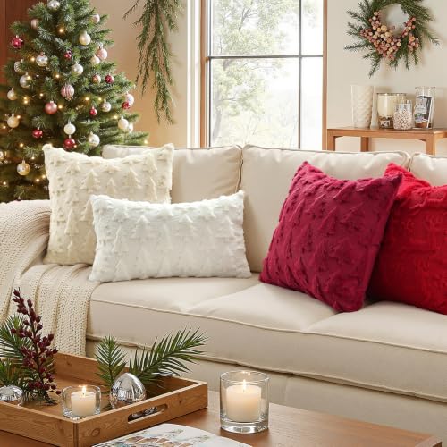 Cream Xmas Tree Faux Fur Throw Pillow Covers 16x16 Set of 2 (Cream White Tree / 16" x 16" (Pack of 2))