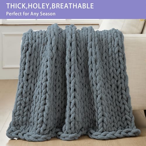 Chunky Knit Throw Blanket for Couch (Iron Gray / 40"x40" (Small Size Throw）)