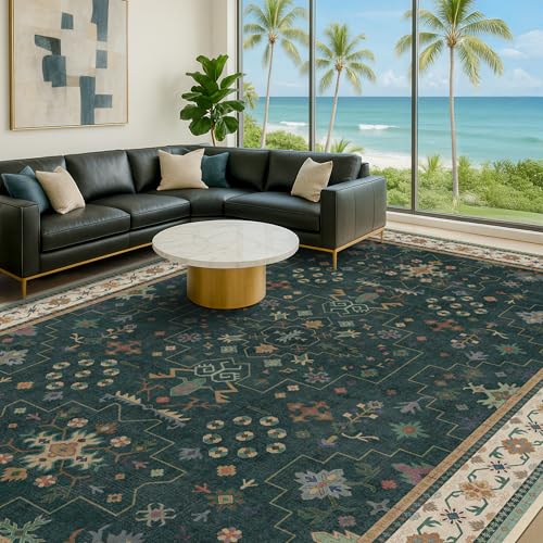 Dark Green Oushak Living Room Rug 10x14 (10' x 14' (Rectangular) / Dark Green)