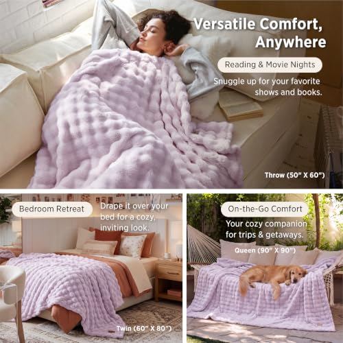 Cloud Bubble Fleece Queen Blanket for Bed (06 Light Purple / Queen (90" X 90"))