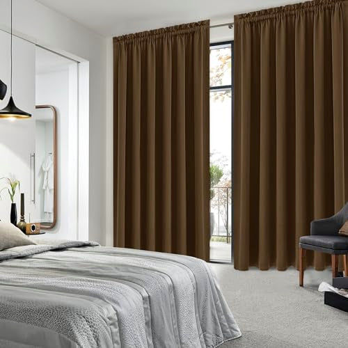 Wide Blackout Curtains for Bedroom Living Room 70 x 84 Inch Long Brown (Brown / 70"W x 84"L (Pack of 2))