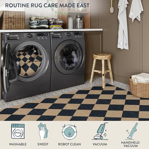 Checkered Easy Jute Non Slip Front Door Mat (2' x 3' (Rectangular) / Black/Checkerboard -2)