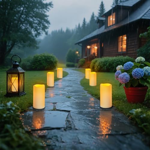 Flameless Candles 4" 5" 6" Outdoor Indoor Pillars Battery Operated Flickering Candles Include 10 (Ivory Candle - Warm light / 3"D x 6" H - 12 Pack)
