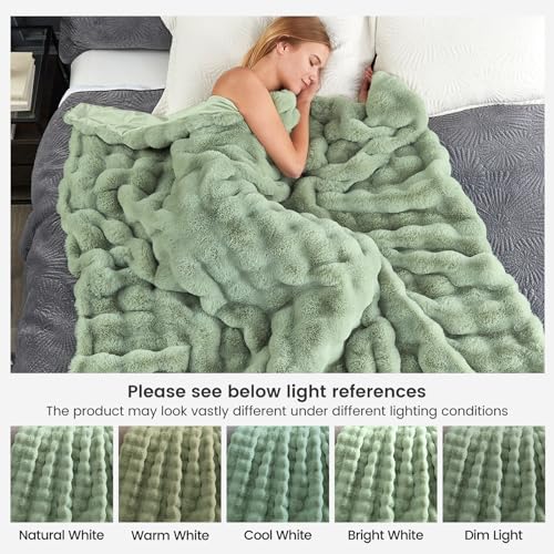 Faux Fur Throw Blanket for Couch (Sage Green / Twin(60" x 80"))