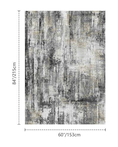 Washable 5x7 Area Rugs for Living Room Modern Abstract Rug (Black Gold / 5' x 7' (Rectangular))