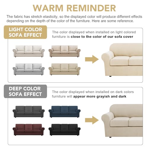 4 Piece Stretch Sofa Covers for 3 Cushion Couch Covers Furniture Slipcovers for Living Room (X-Large / Natural)