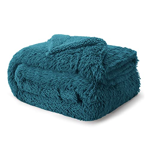 Faux Fur Fluffy Sherpa Fleece King Bed Blanket Teal 108"x90" (15- Teal / King (108" X 90"))