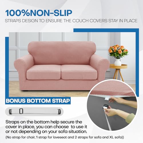 4 Piece Stretch X (91"-110"(3 Cushions) / Dusty Pink)