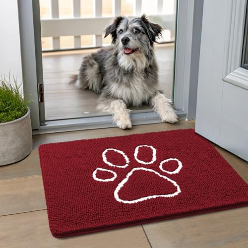 Dog Door Mat for Muddy Paws (24"X16" / Red and White)