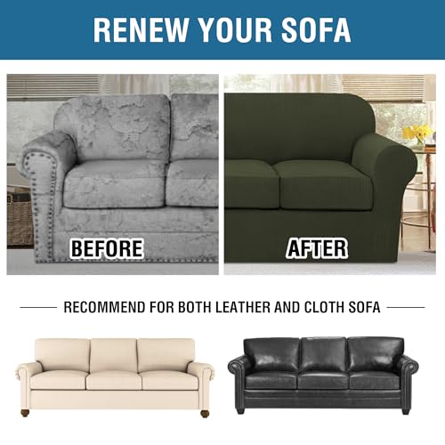 4 Piece Stretch Sofa Covers for 3 Cushion Couch Covers for Living Room Furniture (Large / Olive)