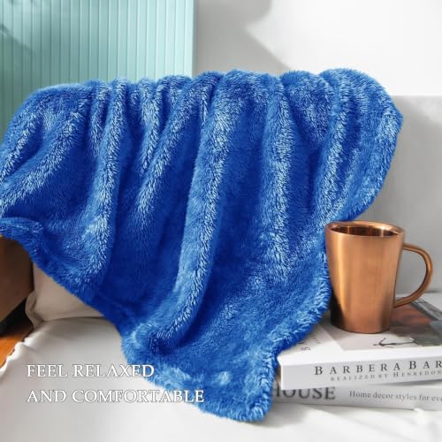 Fuzzy Plush Fleece Bed Blanket King Size (Cobalt Blue / 104x90 IN)