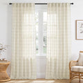 Extra Long Curtains Rustic Grid Pattern for Farmhouse (52"W x 102"L (Pack of 2) / Grid Pattern | Light Beige)
