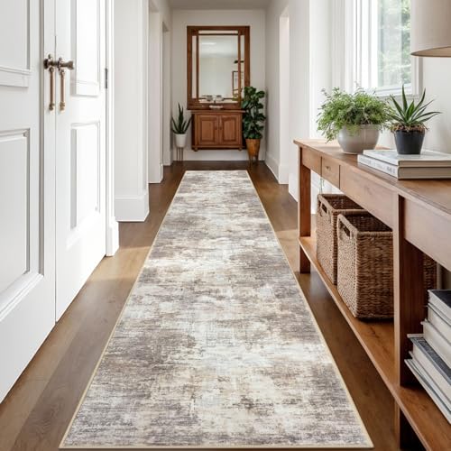 Abstract Runner Rug 2x12 Ft Washable Runners for Hallways (Gold/Yellow/Brown/Beige/White / 2' x 12' (Rectangular))