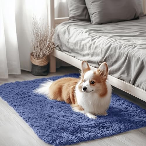 2x3 Machine Washable Small Bedside Rug (2x3 Ft / Denim Blue)