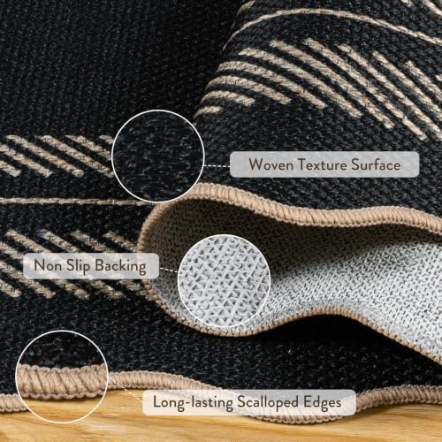 Scalloped Washable 3x5 Outdoor Rug (3‘ x 5’ / Black/Border 2)