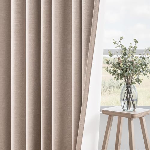 90 inch long linen Blackout curtains 2 Panels 100% Black out Linen texture Curtain Window Drapes with Back Tab Rod Pocket Light Blocking Thermal Insulated Curtains for Bedroom Living Room Beige (Natural Beige / 52"W x 90"L (Pack of 2))