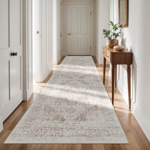4x12 Washable Hallway Runner Rug (Ivory/Beige / 4x12)