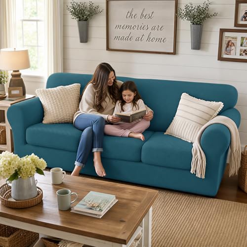 4 Piece Stretch X (91"-110"(3 Cushions) / Peacock Blue)