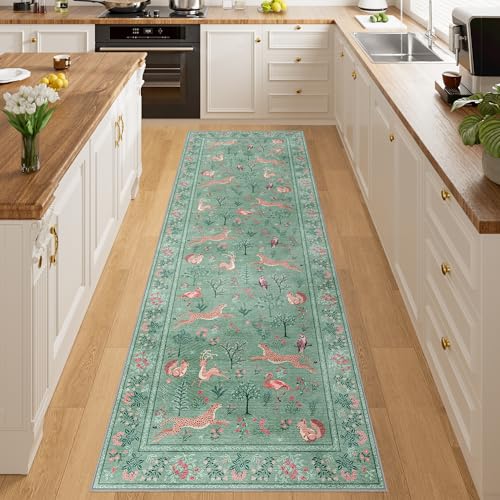 2x8 Washable Runner Rug (Teal (Animal) / 2' x 8' (Rectangular))