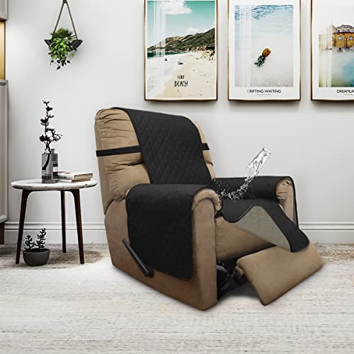 Double Protection 100% Waterproof Recliner Covers for Living Room (Black/Beige / Recliner Small)