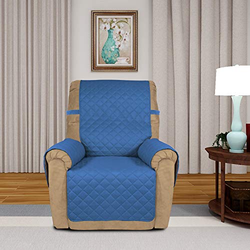 Reversible Recliner Chair Covers Couch Covers for Dogs (Small Recliner / Blue/Ivory)