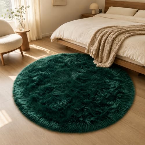 Faux Sheepskin Rug (Dark Green / 4' x 4' (Round))