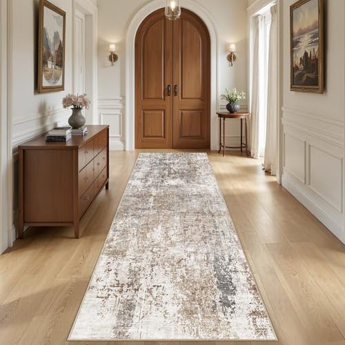 3x10 Washable Runner Rug for Hallway (Brown/Grey/Red / 3' x 10' (Runner))