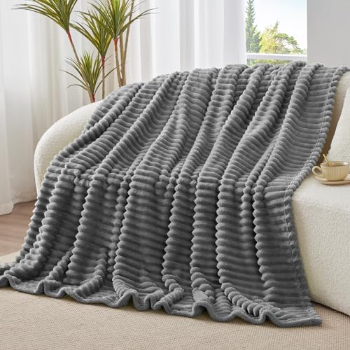Ribbed Grey Throw Blanket for Couch (Grey / Throw(50"x60"))