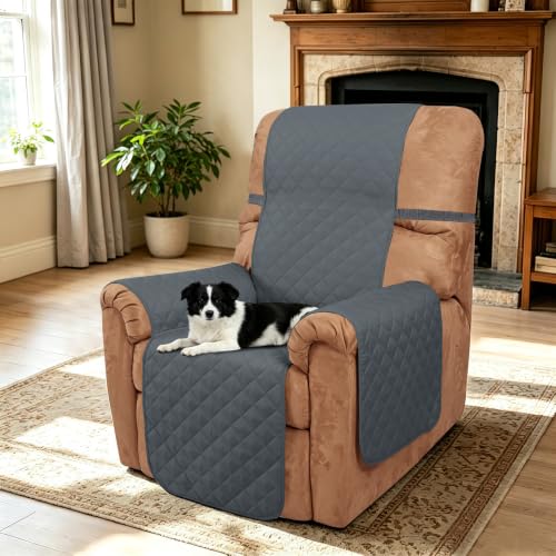 Reversible Recliner Chair Covers (Dark Blue/Light Grey / 28'' Recliner)