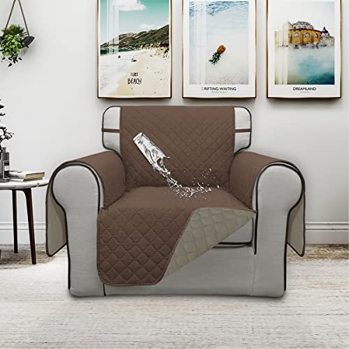 Double Protection 100% Waterproof Chair Sofa Covers for Living Room (Brown/Beige / Chair Small)