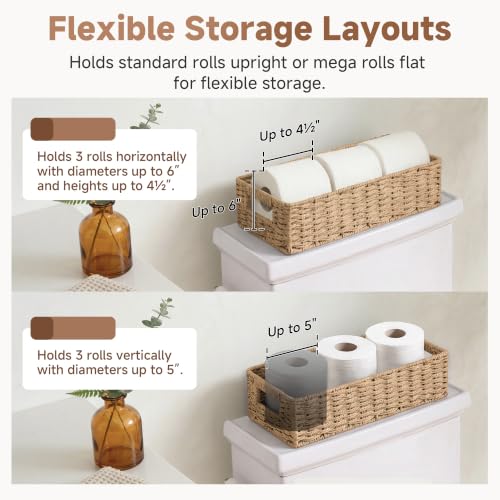 Toilet Paper Storage Baskets for Bathroom Decor (Light Brown / 14¼" L x 6¾" W x 3¾" H)