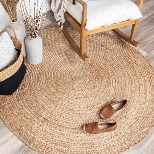 Jute Braided Woven Area Rug (Natural / 5' (Round))