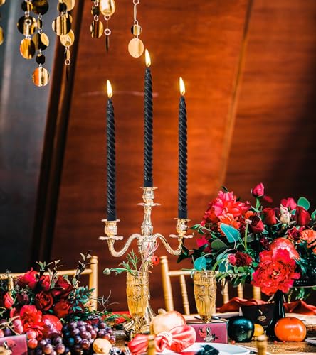 10 Inch Black Spiral Taper Candles for Dinner Party Halloween Home Decoration (Black)
