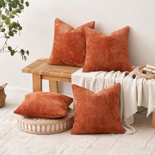 Decorative Chenille Fall Pillow Covers Burnt Orange 20x20 Pack of 4 (20" x 20" (Pack of 4) / Burnt Orange)