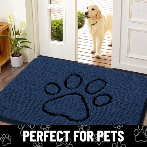 Dog Door Mat for Muddy Paws (30"X20" / Dark Blue and Black)
