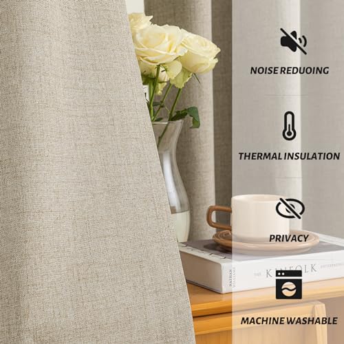 Natural Linen Textured Curtains 90 Inches Long for Living Room (Linen Natural / 52"W x 90"L (Pack of 2))