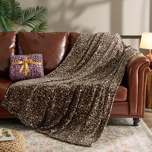 Fleece Blanket Soft Plush Twin Size Blanket Brown Leopard 60"x80" (Brown Leopard / Twin(60"x80"))