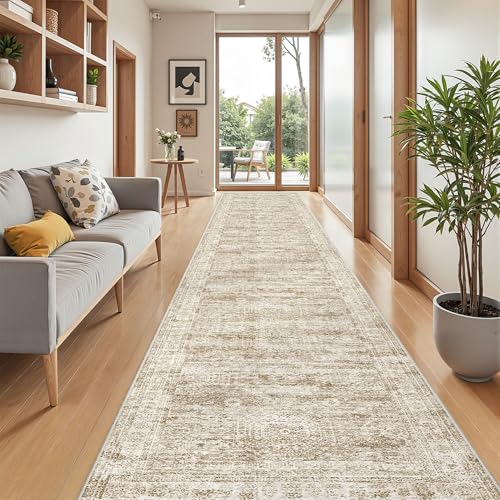 2'6 x 14' Runner Rug Non Slip (Brown/Ivory / 2'6" x 14' (Runner))