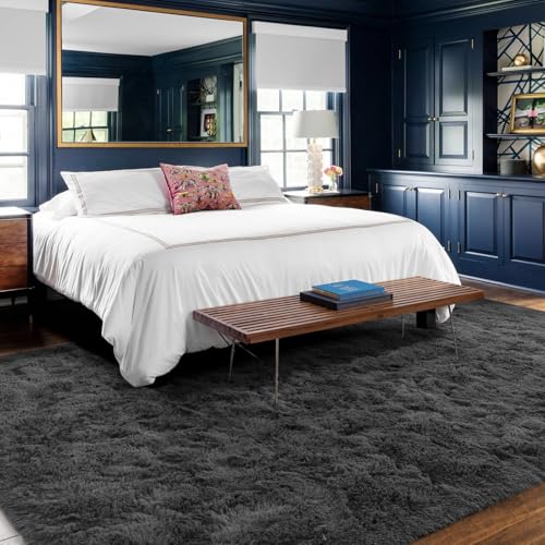 6x9 Ft Large Shag Rugs for Living Room Decor (Ba Dark Grey Solid / 6' X 9' (Rectangular))