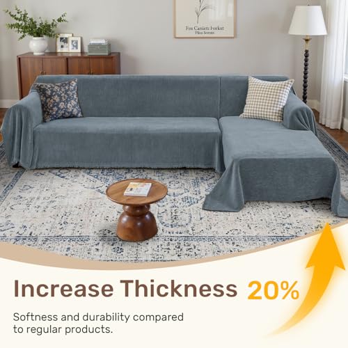 2 Pieces Sectional Couch Covers L Shaped Cover XXXL Dusty Blue (Dusty Blue / 71"×118"+91"×134")